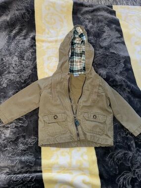 Carter's Olive Green Hooded Kids Jacket with Plaid Lining